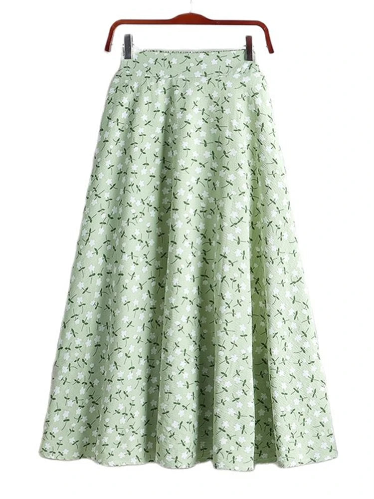 REALEFT New Stylish Floral Printed Tulle Mi-long Women Skirts