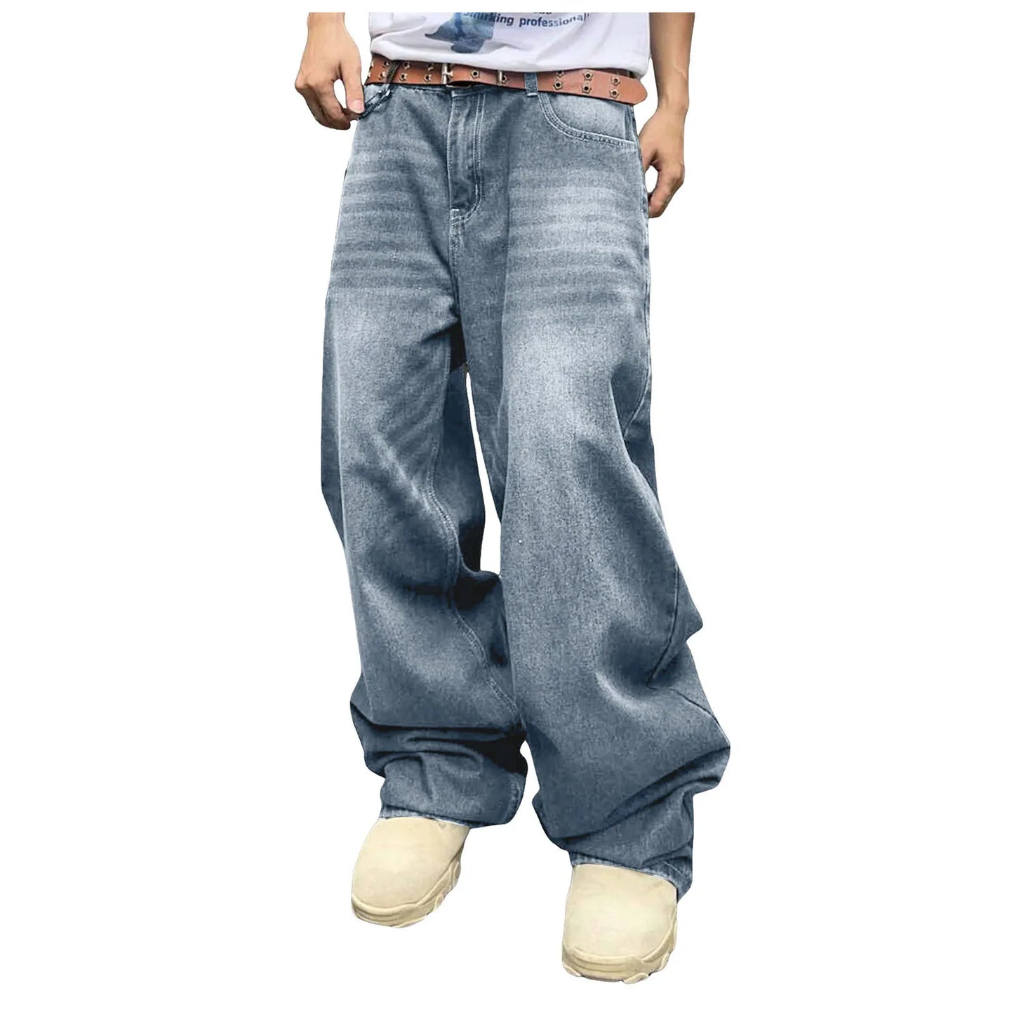 Men's Baggy Hip Hop Jeans Loose Fit Wide Leg Skater Denim Pants