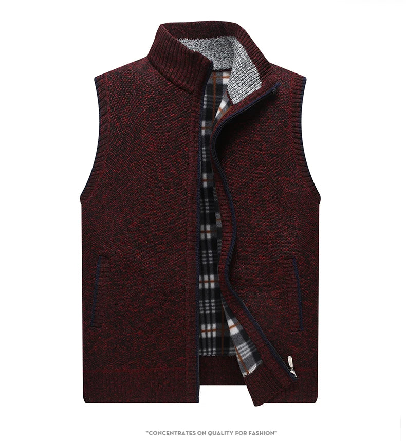 Mens Sweater Vest Thick Warm Sleeveless Knitted Cardigan Vest Sweatercoat