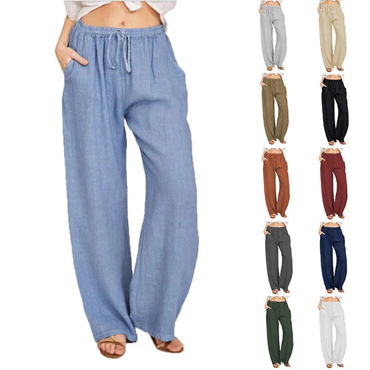 Women's Wear in Europe, America, and Europe Large Loose Cotton Hemp Casual Pants