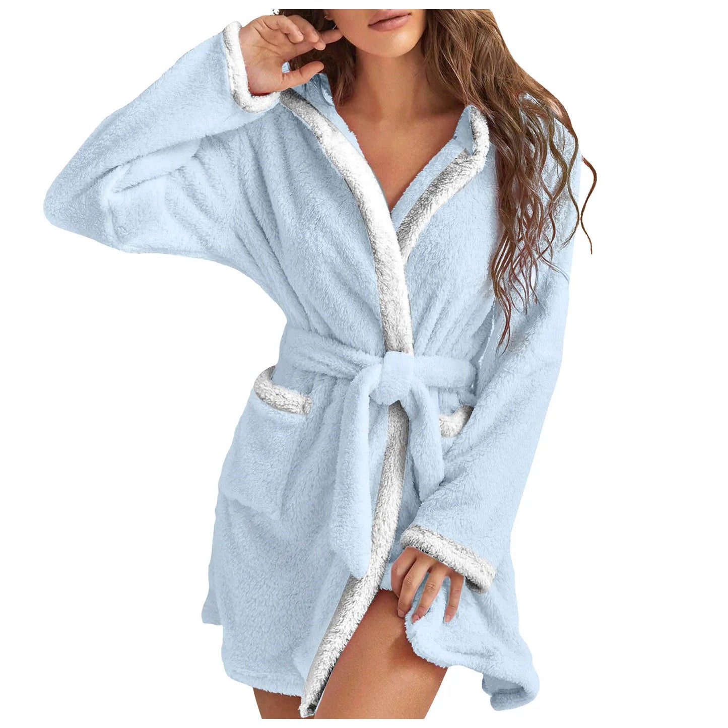 Women Winter Casual Plush Robe Solid Color