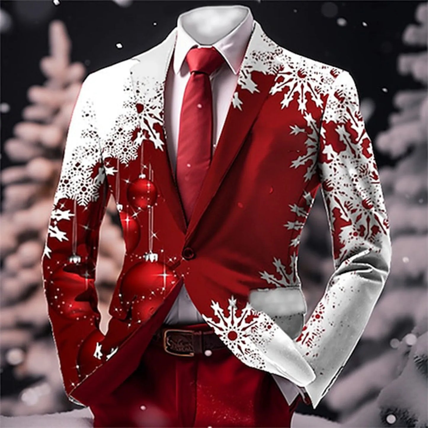 Single Button Retro Christmas Snowflakes Print Suit Coat