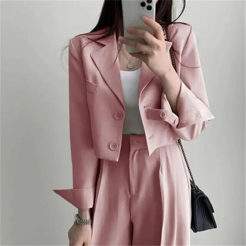 Summer New Short Top Jacket Blazer Wide Leg Pants Two-piece Set