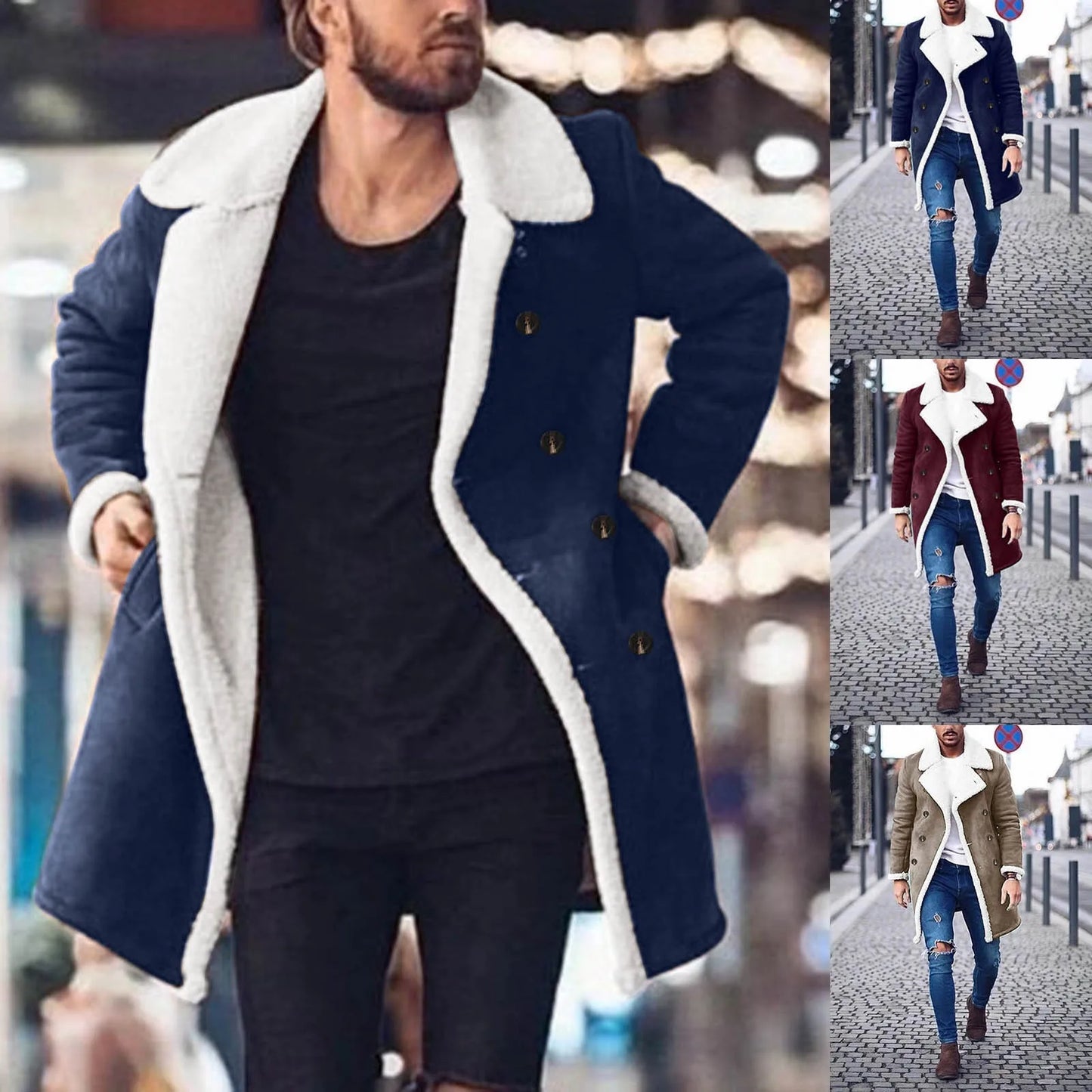 Men Leather Jacket Neck Softshell Windproof Soft Fur Long Coat Brewer Jackets