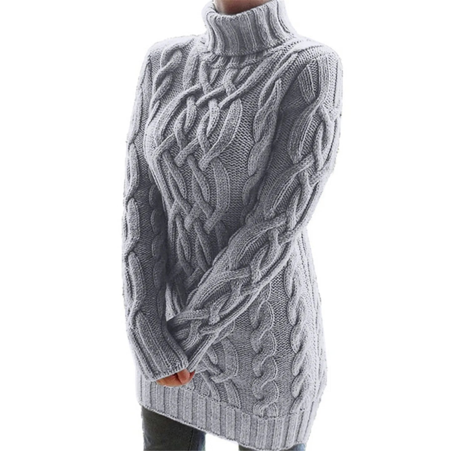 Warm Twist Pullovers Oversize Long Sleeve High Collar Knit Sweater