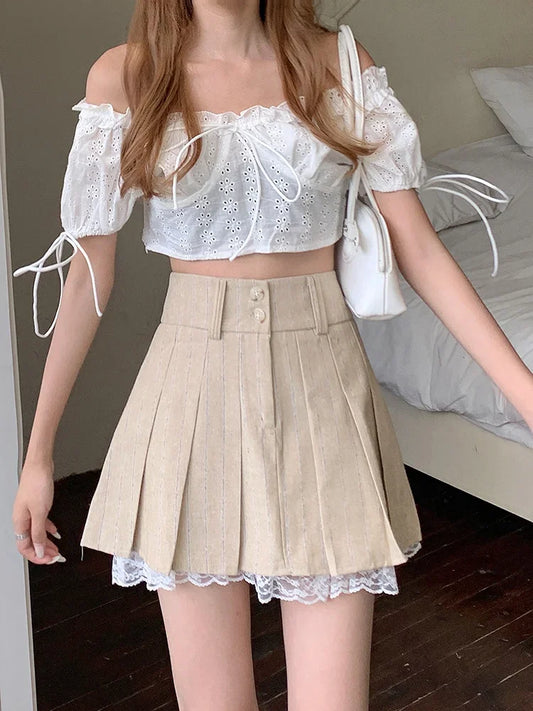 Womens Preppy Style Button Up High Waist Summer Mini Skirt