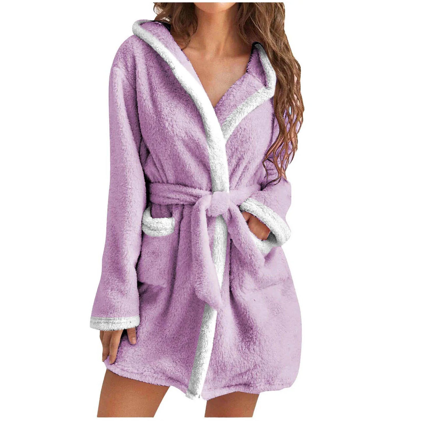 Women Winter Casual Plush Robe Solid Color