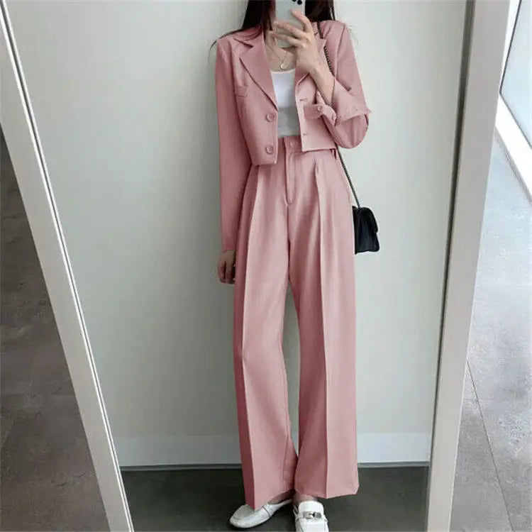 Summer New Short Top Jacket Blazer Wide Leg Pants Two-piece Set