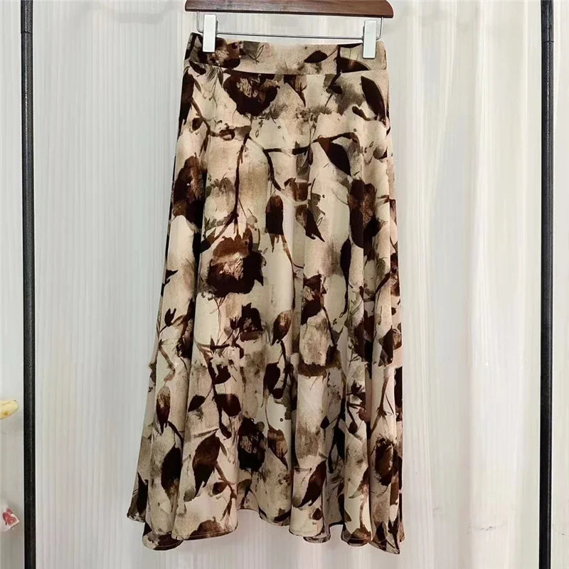 REALEFT New Stylish Floral Printed Tulle Mi-long Women Skirts