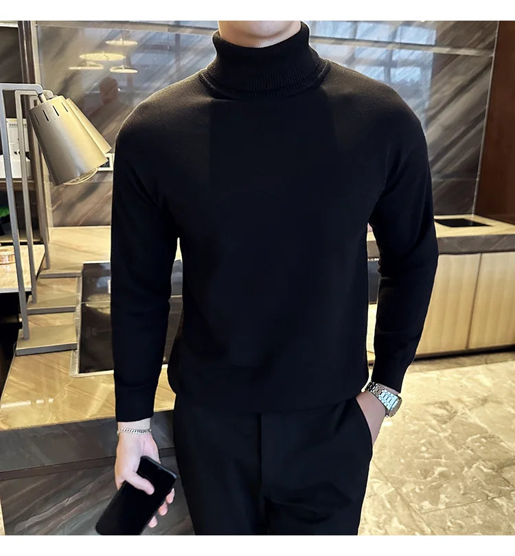 Sweaters Men Pullovers Fleece Turtleneck Knitted Sweatshirt Warm Bottoming Shirts