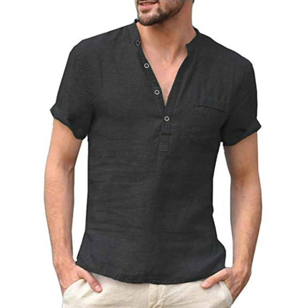 Summer New Men's Short-Sleeved T-shirt Cotton and Linen