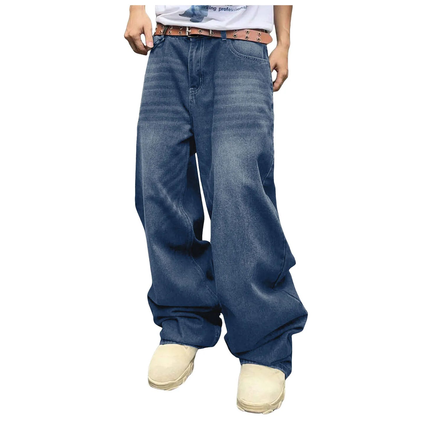 Men's Baggy Hip Hop Jeans Loose Fit Wide Leg Skater Denim Pants