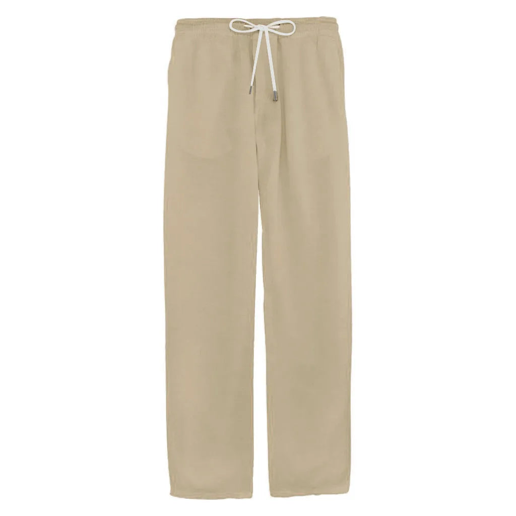 New Men's Cotton Linen Long Pants Summer Solid Color