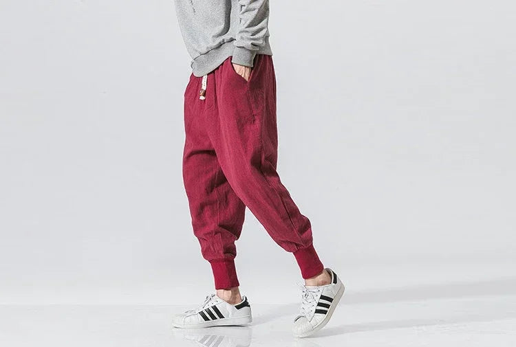 Men Harem Pants Streetwear Cotton Linen Joggers New Baggy