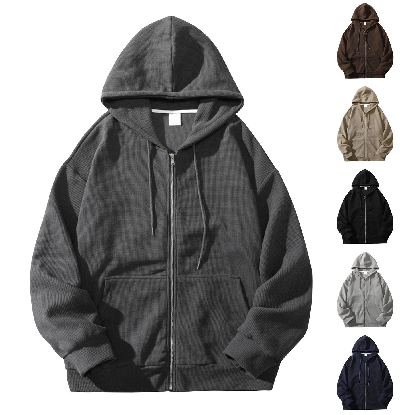 Hoodie Men Retro Zip Up Long Sleeve Loose Jacket Coats