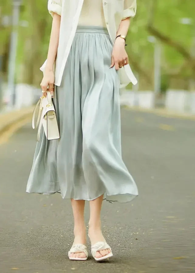 Summer Women's Long Skirt Elastic Waist Elegant A-line Skirts