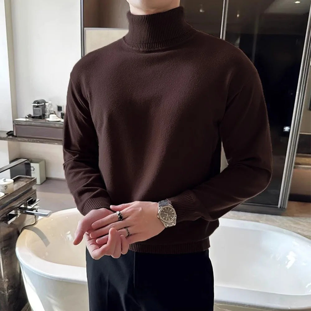 Sweaters Men Pullovers Fleece Turtleneck Knitted Sweatshirt Warm Bottoming Shirts