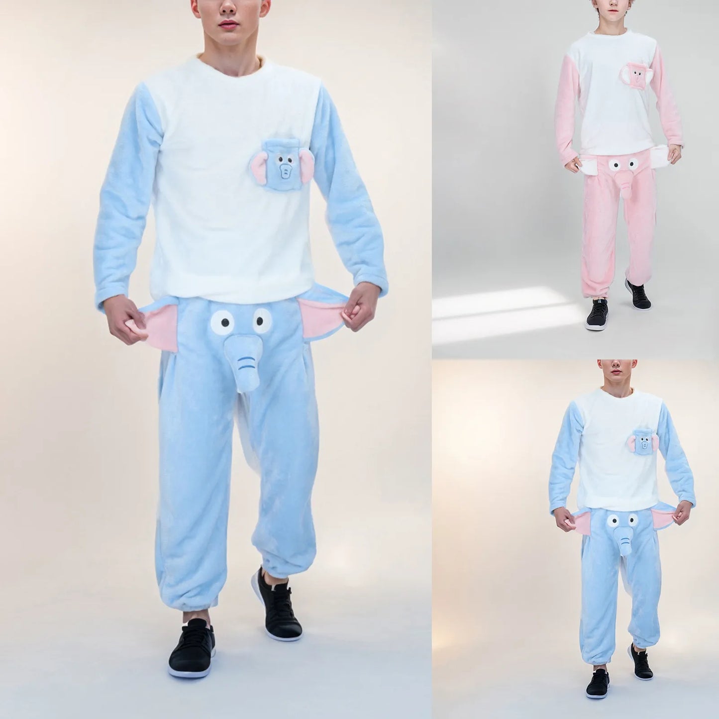 Men's Pajama Suits  Elephant Ear Trunk Plush Long Sleeve