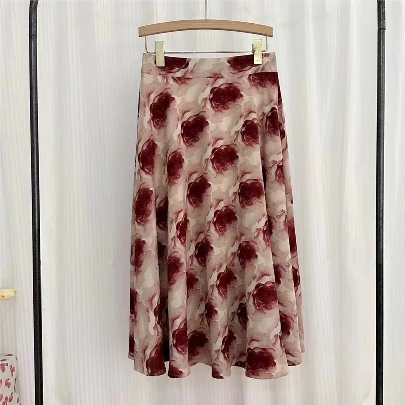 REALEFT New Stylish Floral Printed Tulle Mi-long Women Skirts