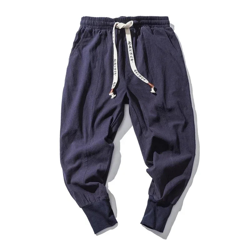 Men Harem Pants Streetwear Cotton Linen Joggers New Baggy