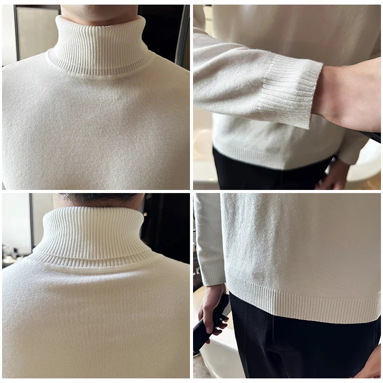 Sweaters Men Pullovers Fleece Turtleneck Knitted Sweatshirt Warm Bottoming Shirts