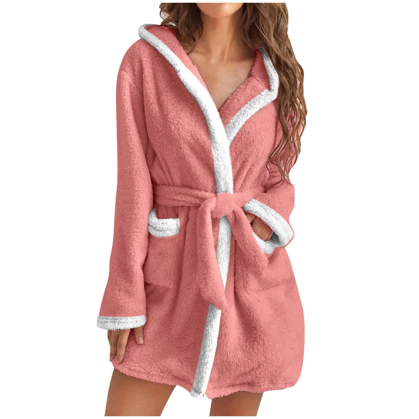 Women Winter Casual Plush Robe Solid Color