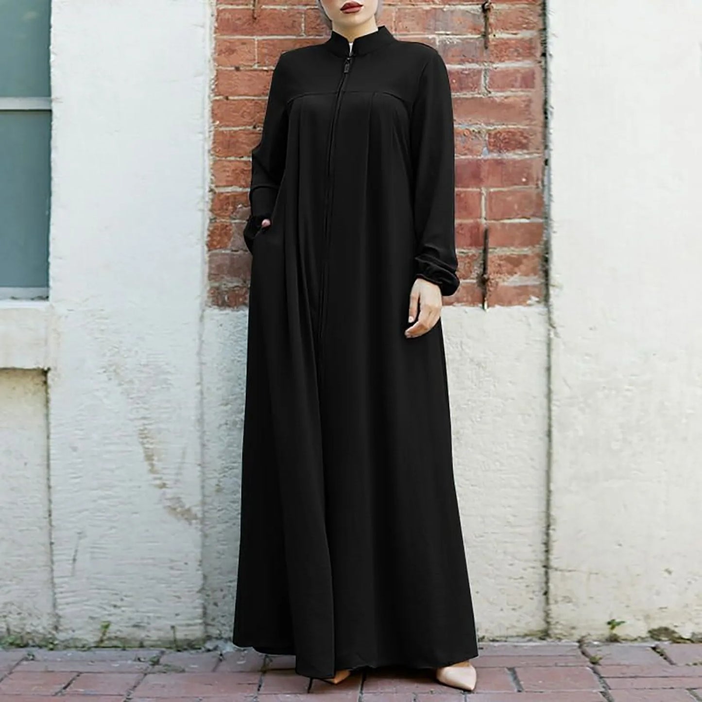 Oversized Women Ramadan Abayas Front Zipper Up Musulman Dress