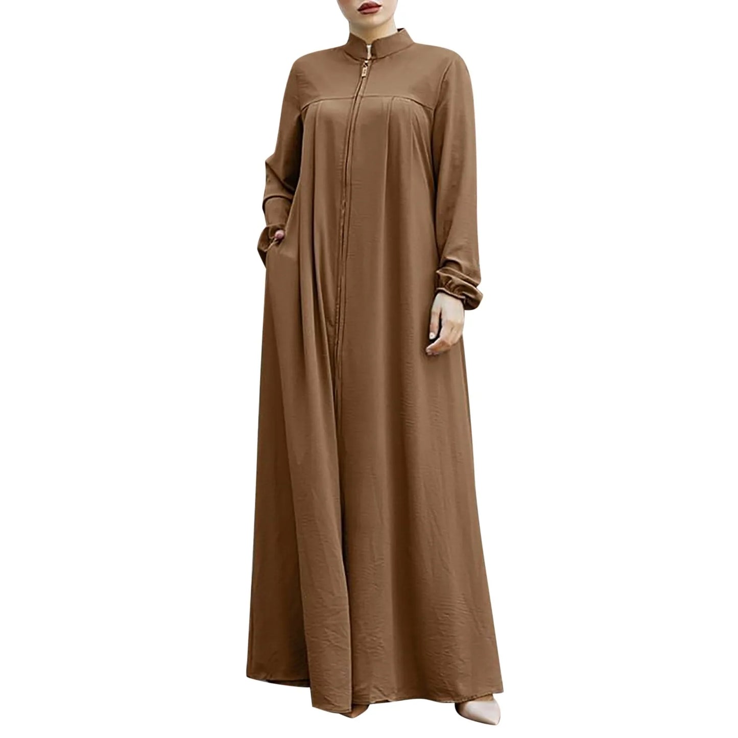 Oversized Women Ramadan Abayas Front Zipper Up Musulman Dress