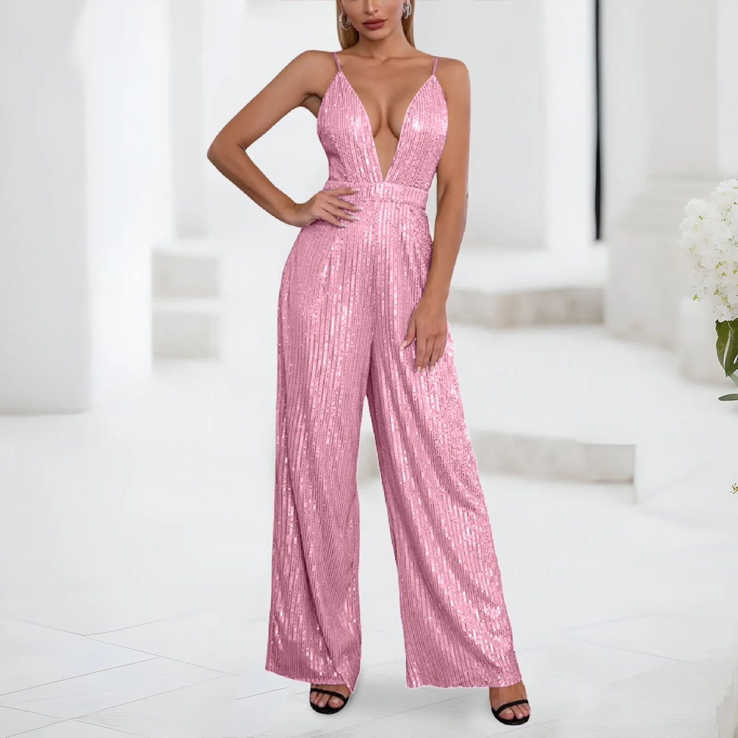 Deep Sexy Jumpsuit For Women Sequined Trousers Sleeveless