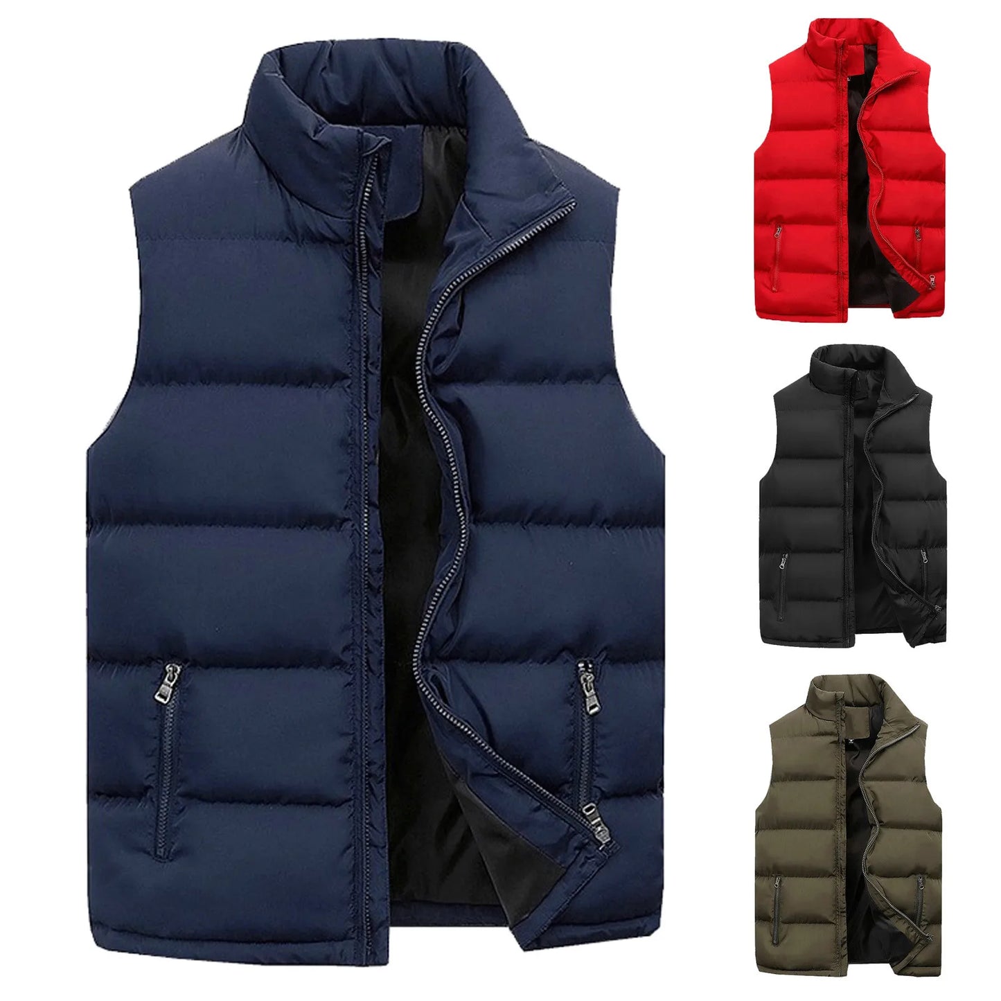 Cotton Padded Vest Zipper Collar Sleeveless Unisex Vest Coat Warm Jackets