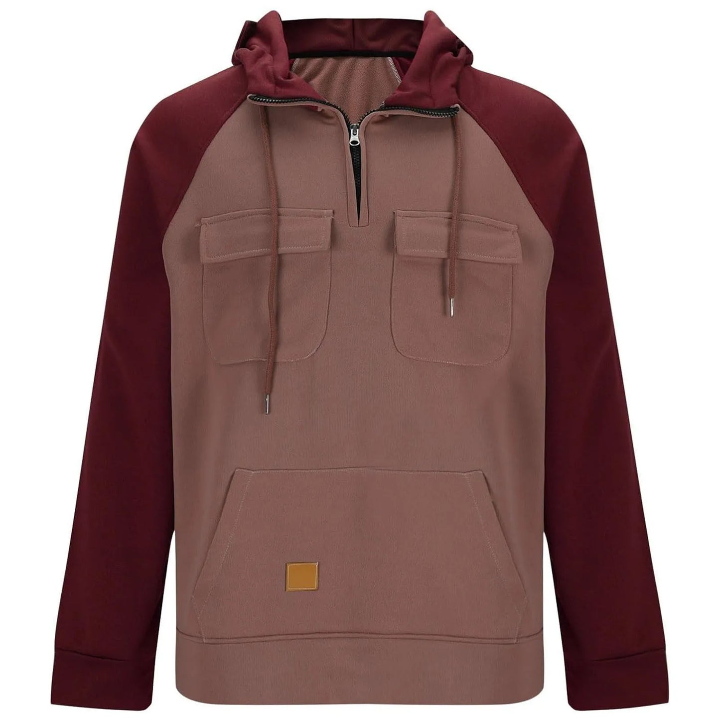 Mens Hoodie Long Sleeve Casual Pullover Tops Color Block Hooded Sweatshirts