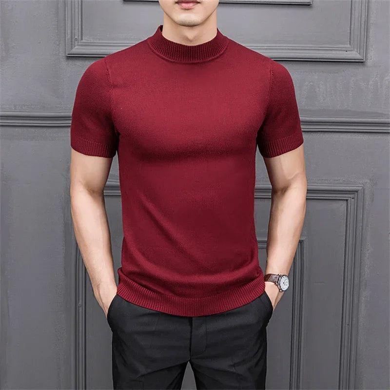 Men's Sweater Pure Color Semi-high Collar Men Sweater Knitting