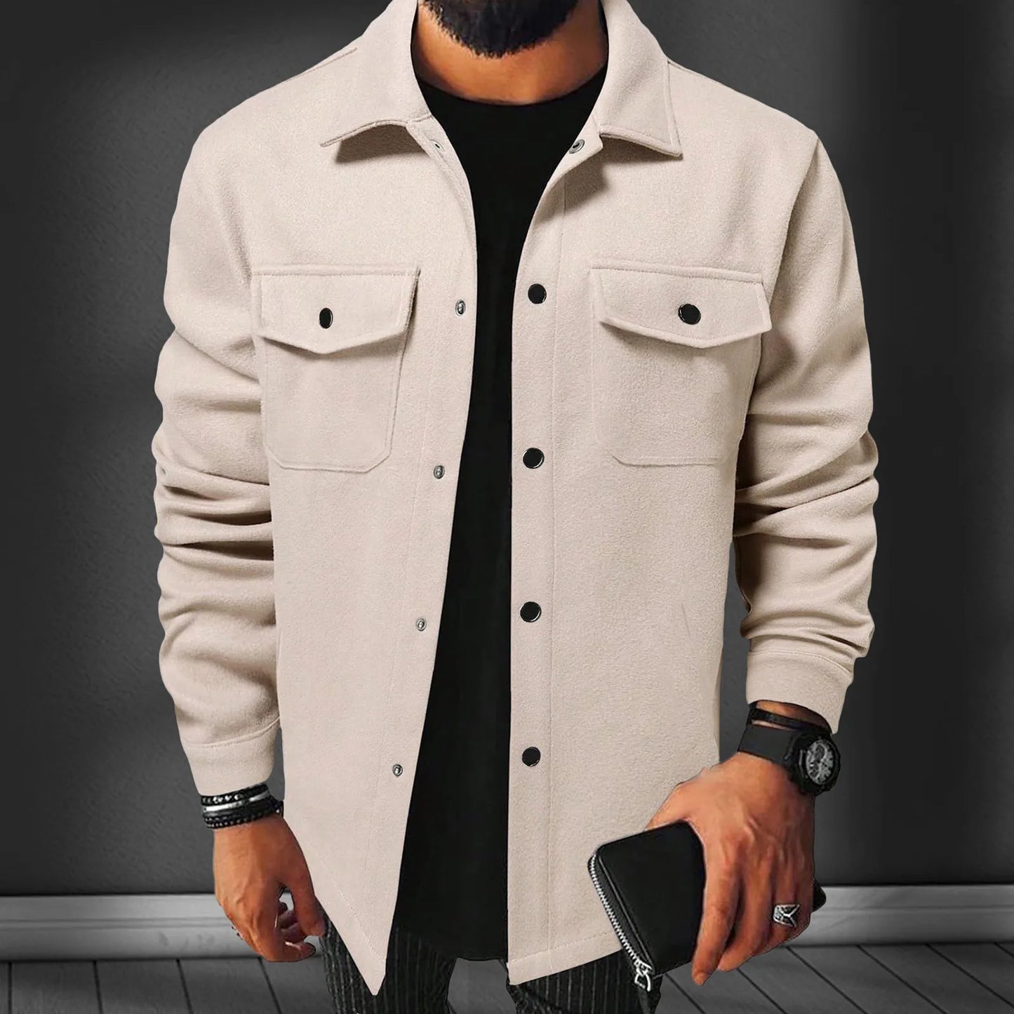 Handsome Coat Classic Solid Color European Casual Shirt Jacket Streetwear