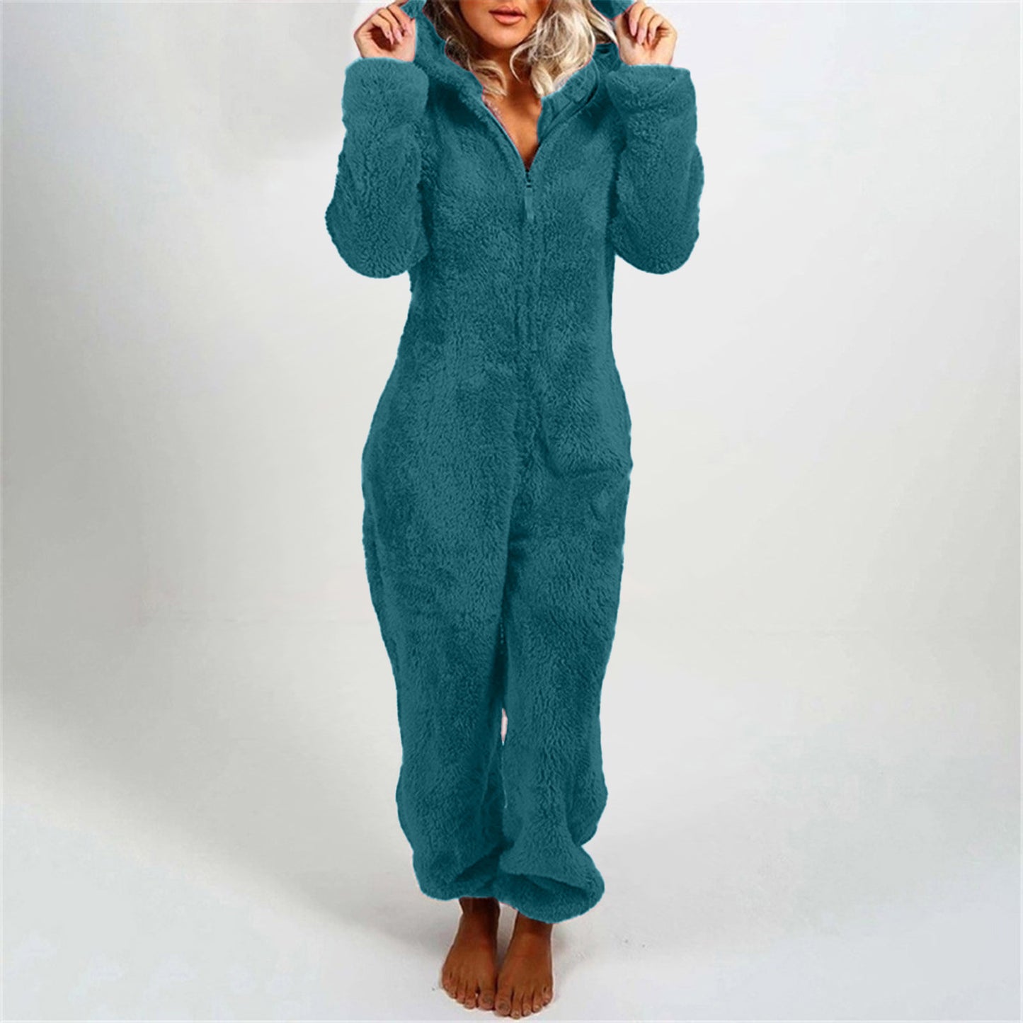 Cute Cat Ears Women Onesie Pajamas Warm Thick Plush