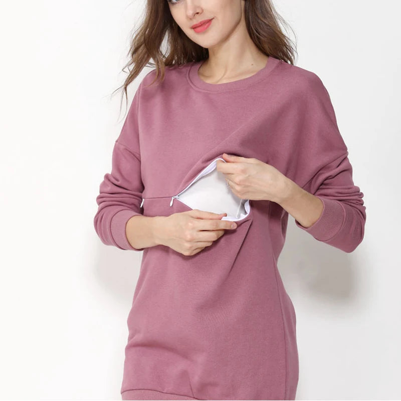 Maternity Nursing Sweatshirt 100% Cotton Winter Maternity Clothes