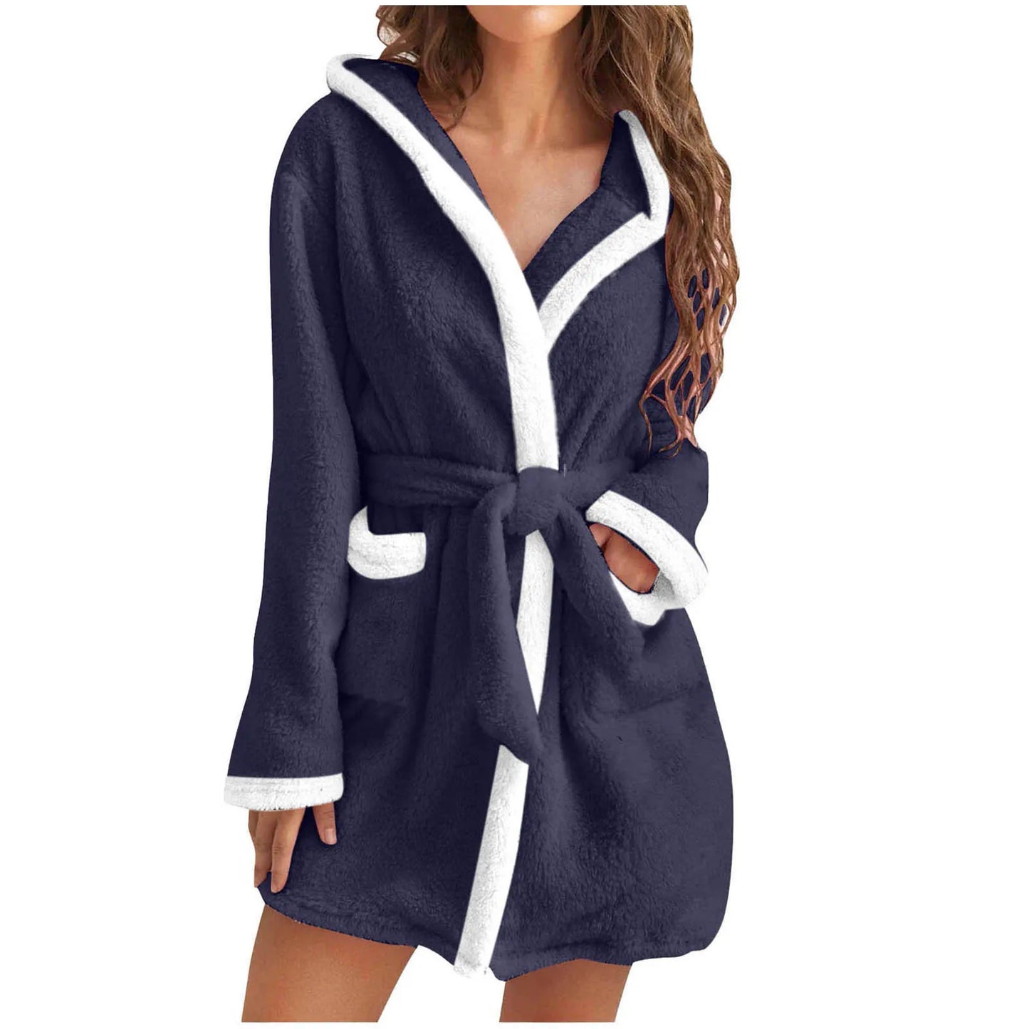 Women Winter Casual Plush Robe Solid Color