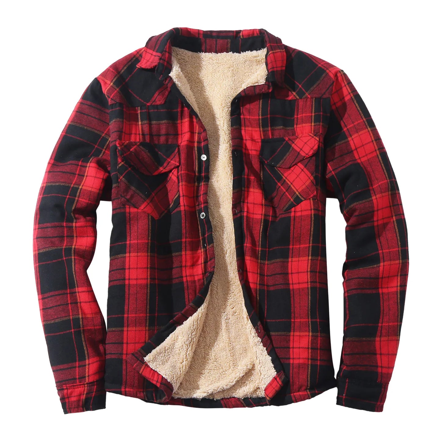 Men Plaid Shirts Jacket Casual Turn-Down Collar Long Sleeve Loose Shirt