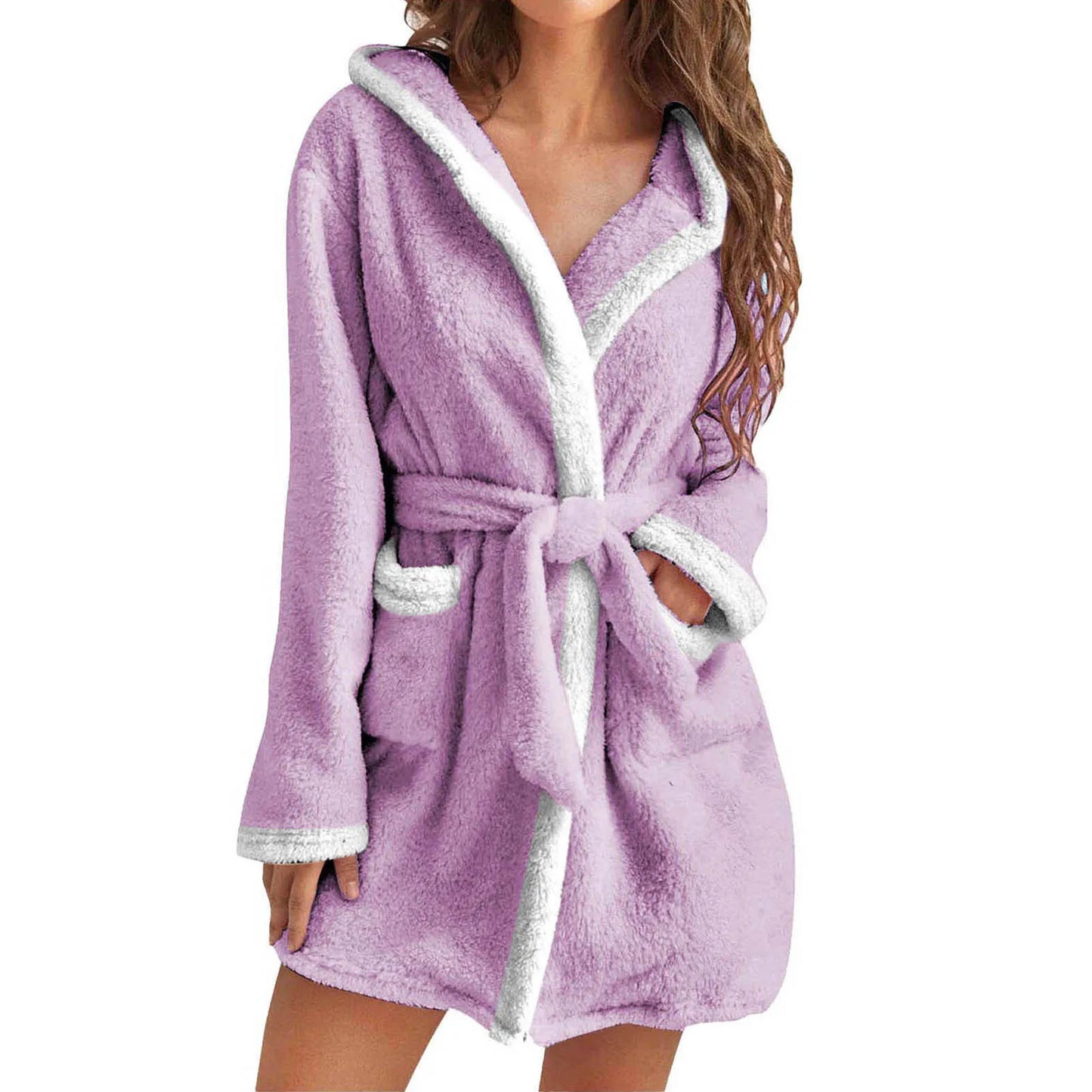 Women Winter Casual Plush Robe Solid Color