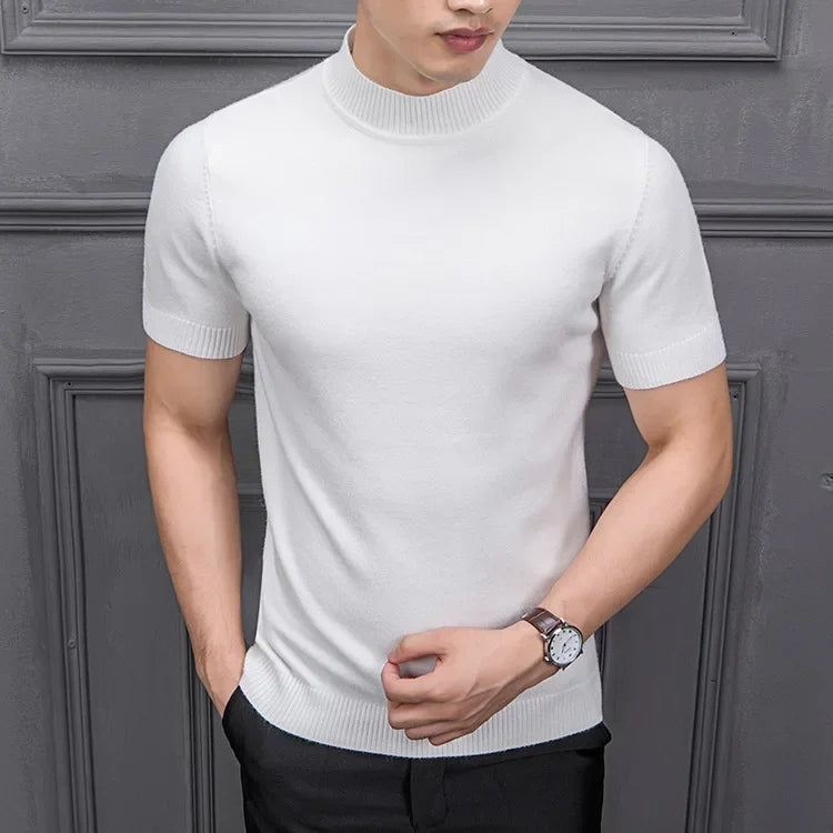 Men's Sweater Pure Color Semi-high Collar Men Sweater Knitting