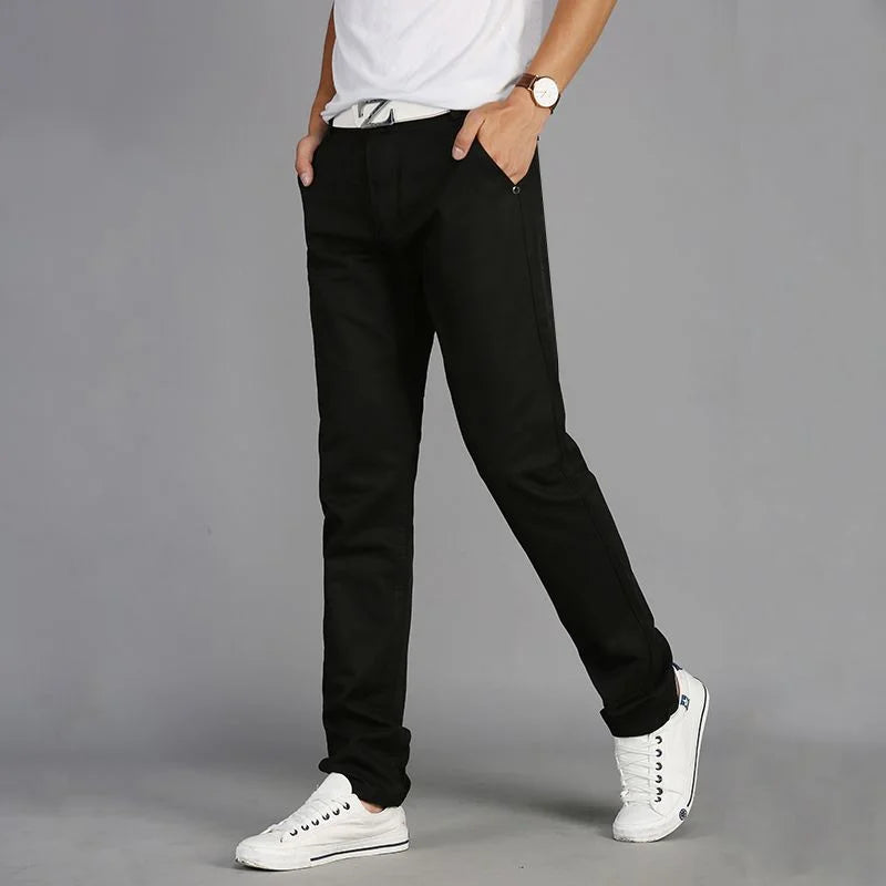 Men Thin Linen Straight Pants Streetwear Fashion Business Casual Pockets Slim