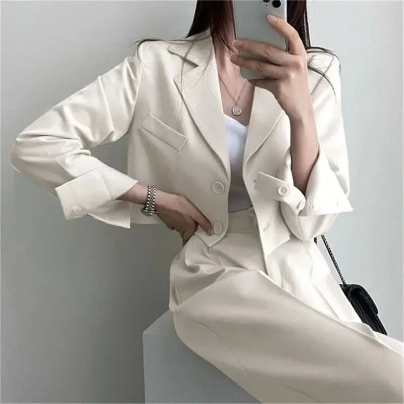 Summer New Short Top Jacket Blazer Wide Leg Pants Two-piece Set