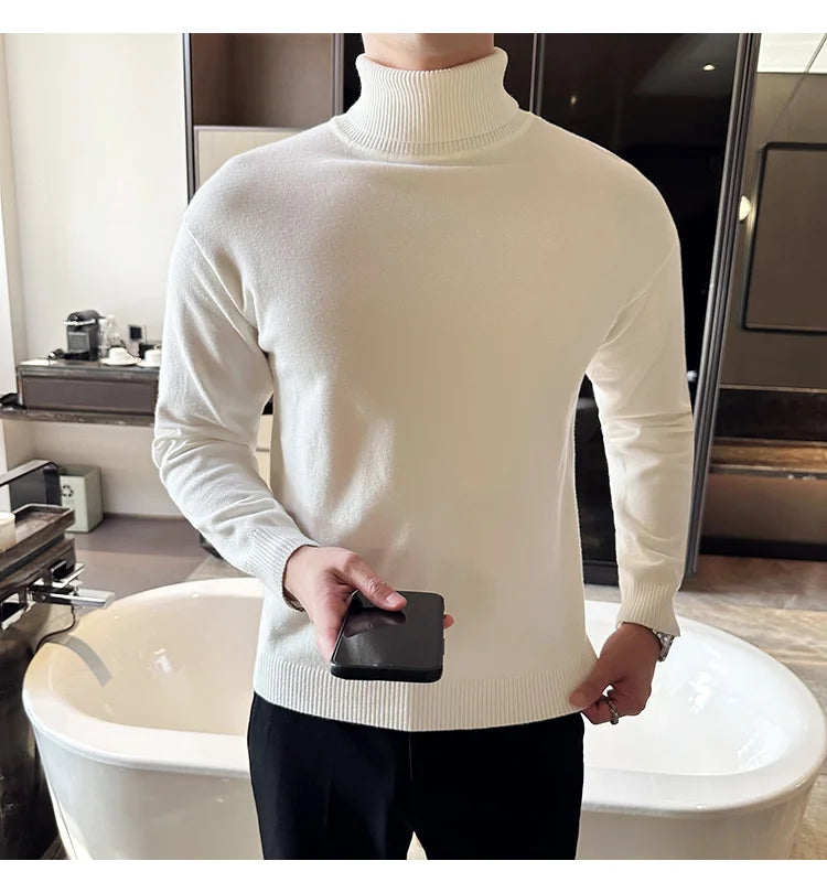 Sweaters Men Pullovers Fleece Turtleneck Knitted Sweatshirt Warm Bottoming Shirts