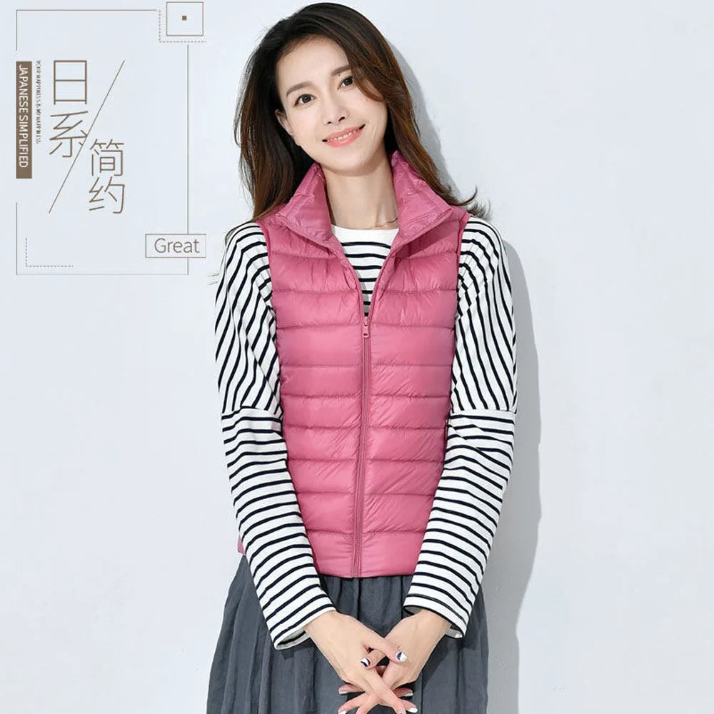 Women Ultra Light Down Vests Slim Sleeveless Jacket