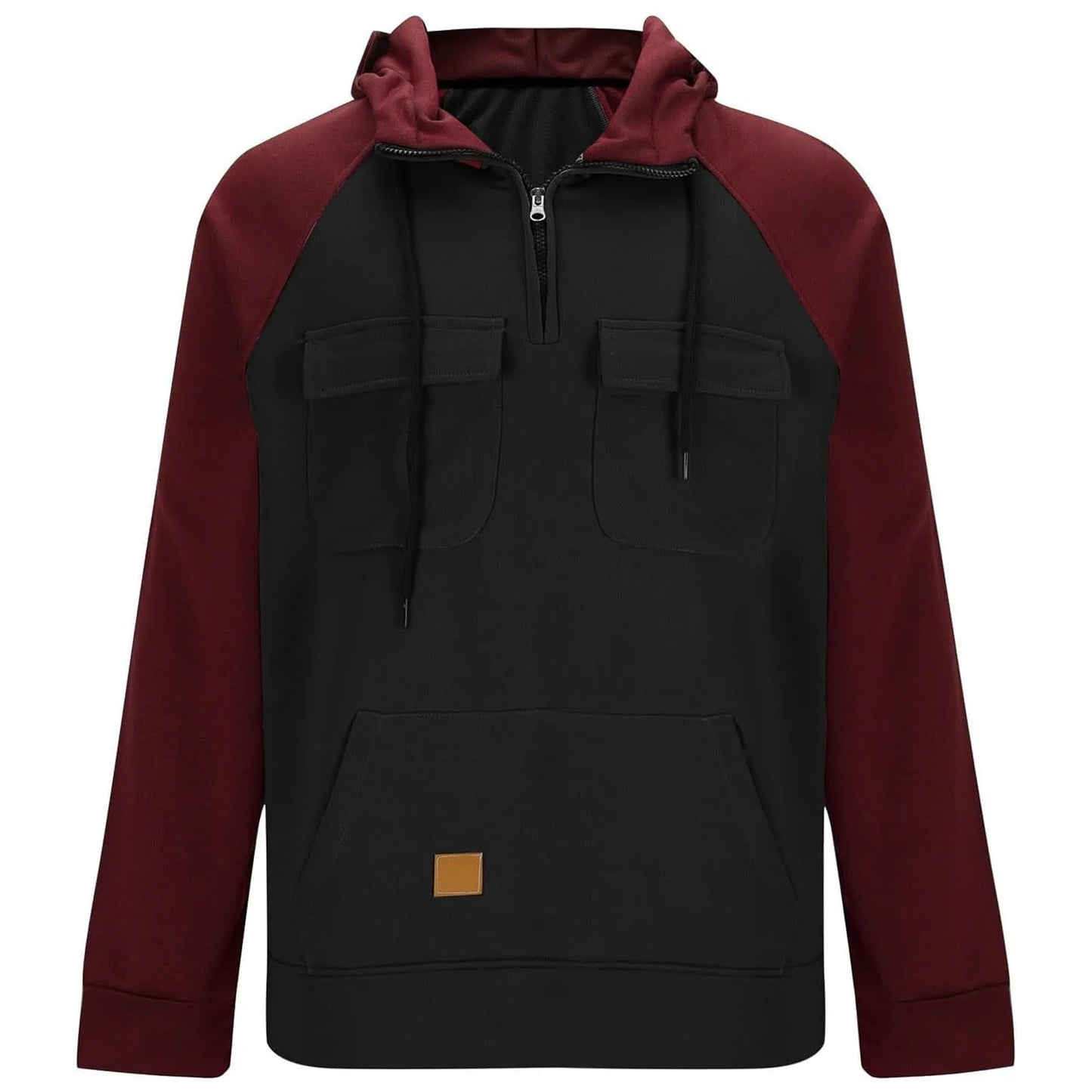 Mens Hoodie Long Sleeve Casual Pullover Tops Color Block Hooded Sweatshirts