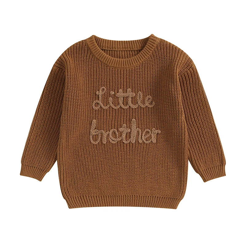 Baby Boys Sweater Letter Embroidery Crew Neck Long Sleeve