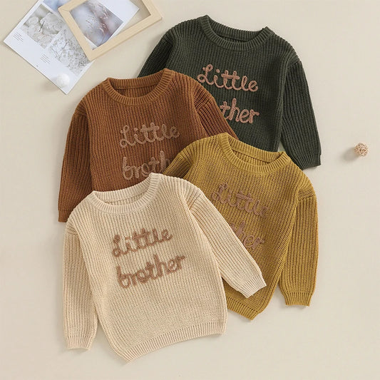 Baby Boys Sweater Letter Embroidery Crew Neck Long Sleeve