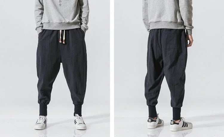 Men Harem Pants Streetwear Cotton Linen Joggers New Baggy