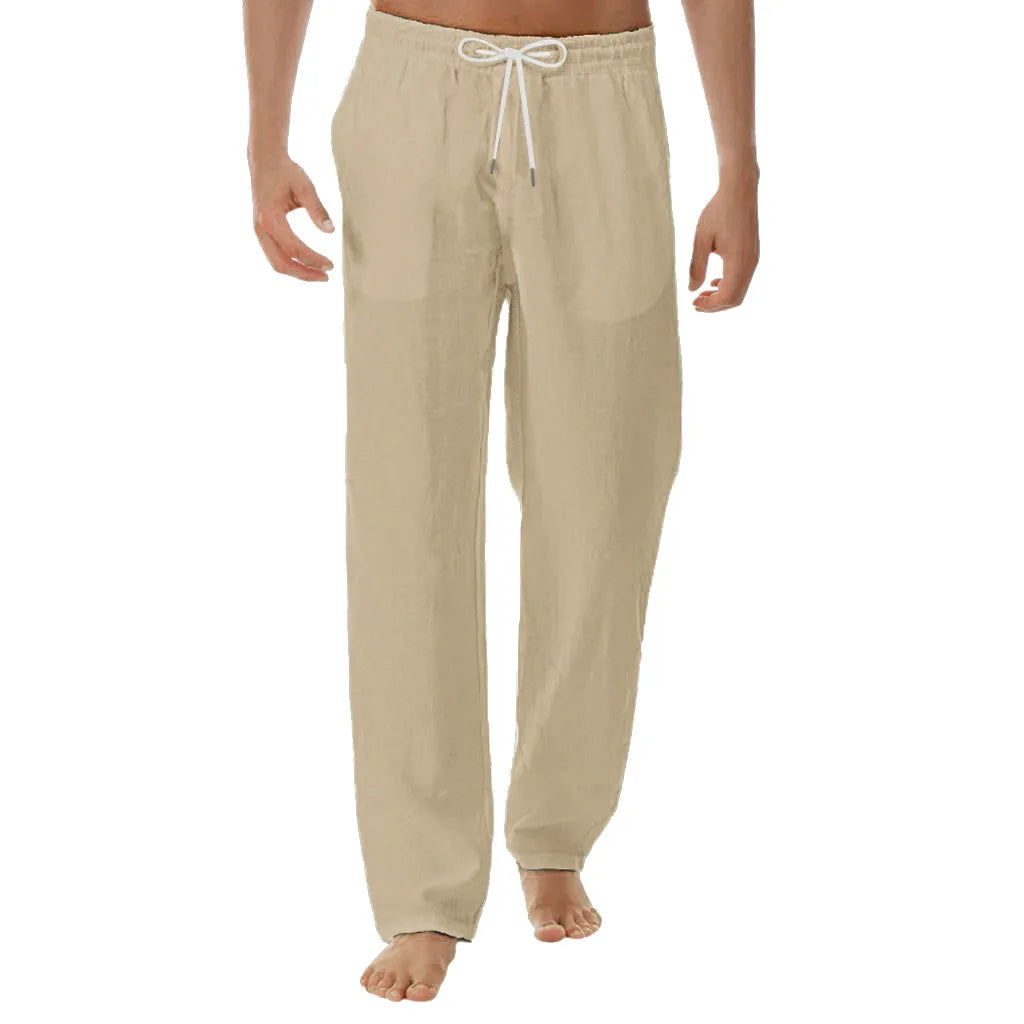 New Men's Cotton Linen Long Pants Summer Solid Color