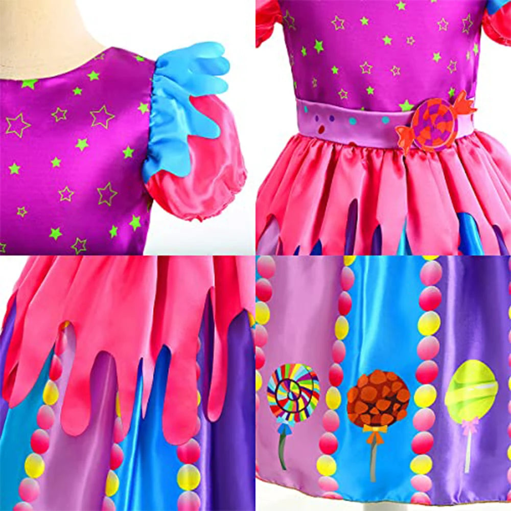 Girls Costume Purim Carnival Sweet Candy Dress LED Light Up Lollipop Luminous Princess Festival Party Clothing