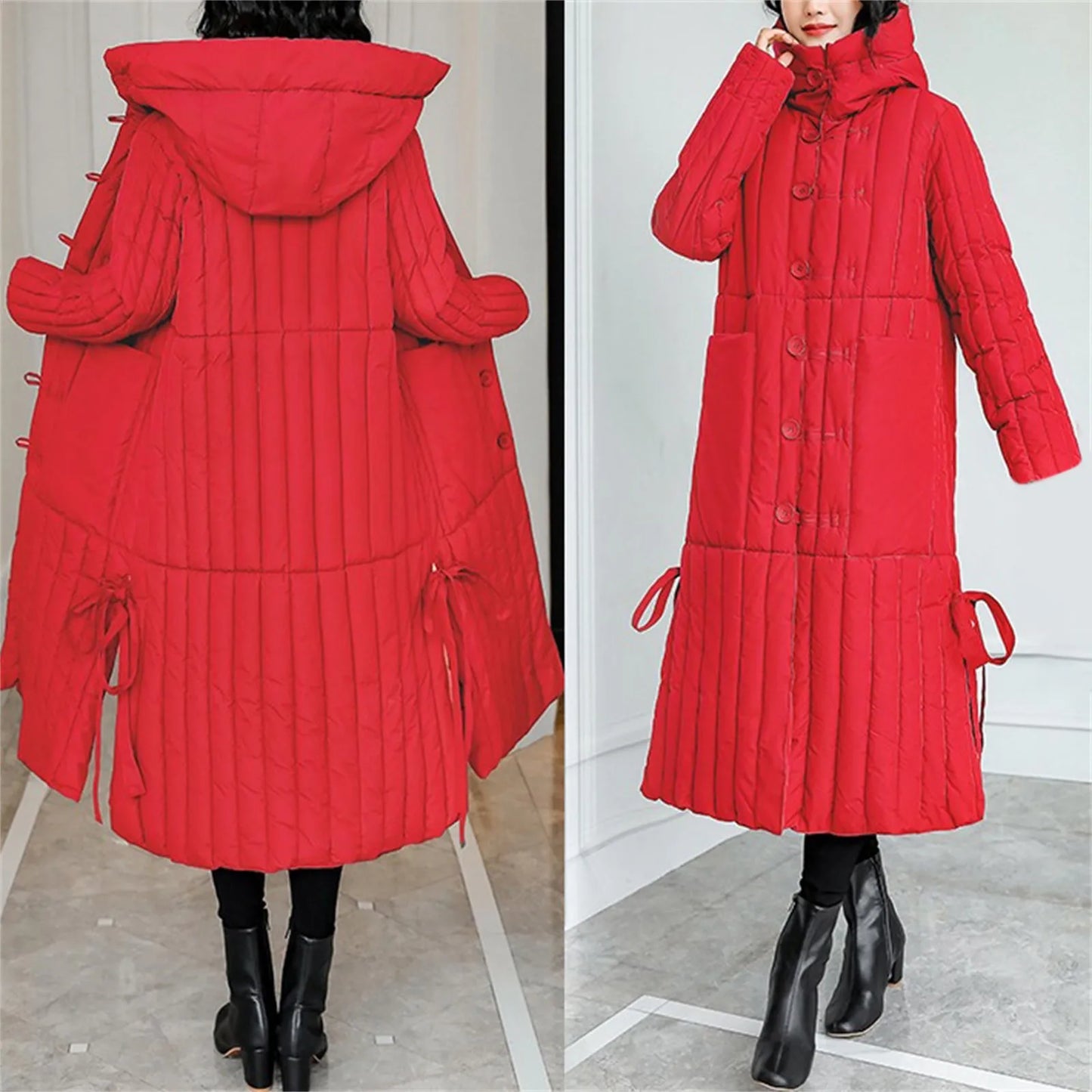 Women's Winter Down jackets Over Knee Jacket Zipper Down Coat